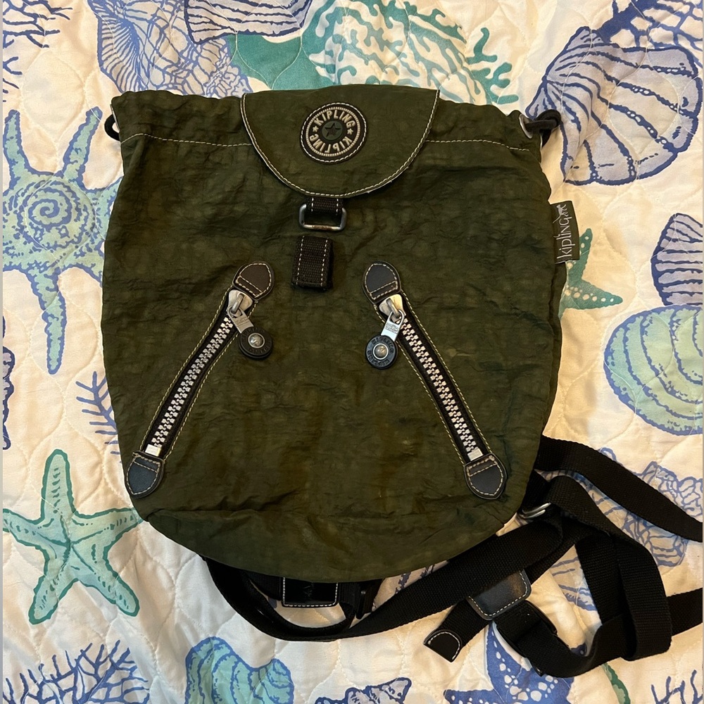Kipling small green drawstring backpack
